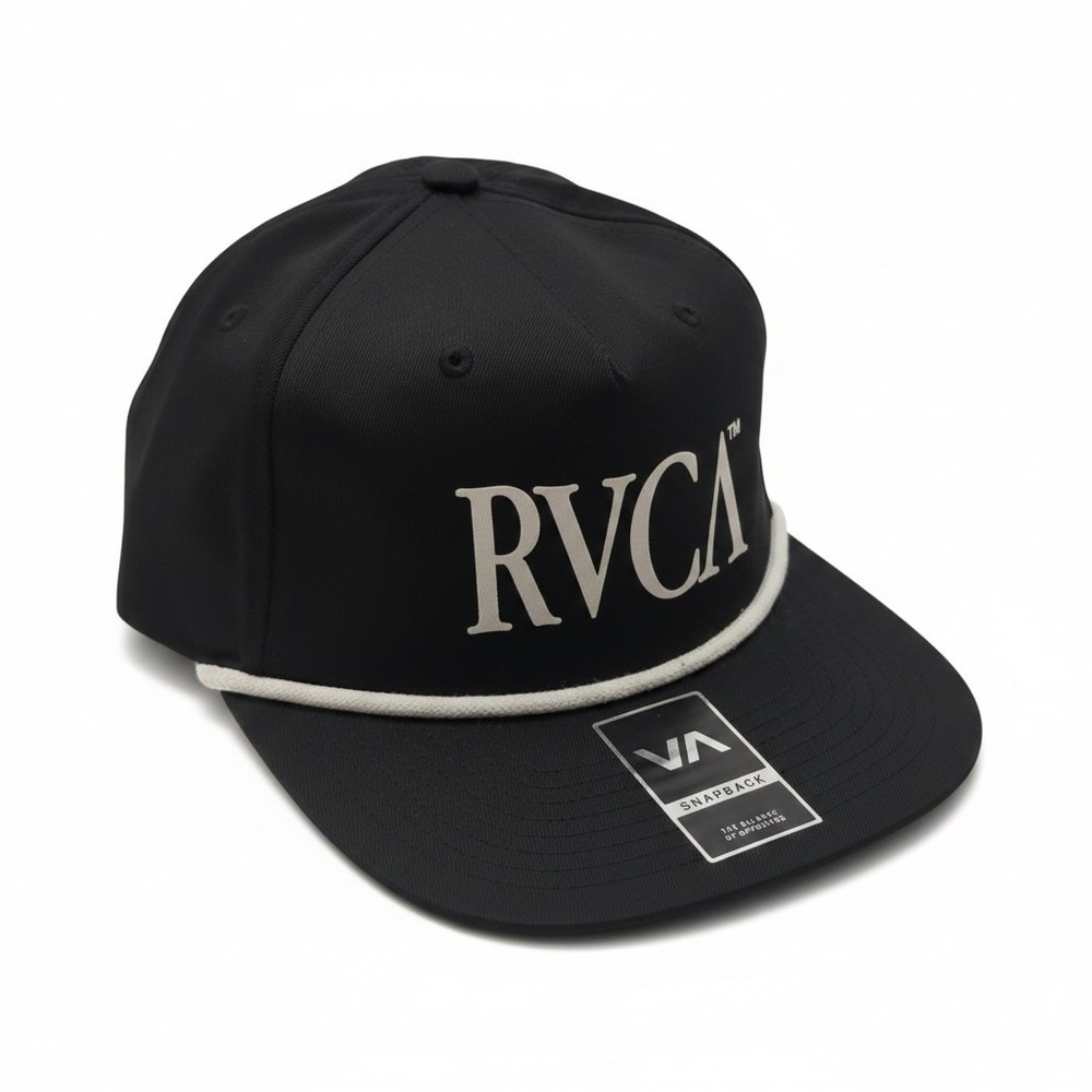 RVCA Off Grid Snapback Hat Black Rope Detail Flat Brim Cap 3D5512609 NEW